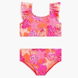 Crewcuts Girls' Seashell Ruffle Bikini Set - pinks, oranges, lilacs